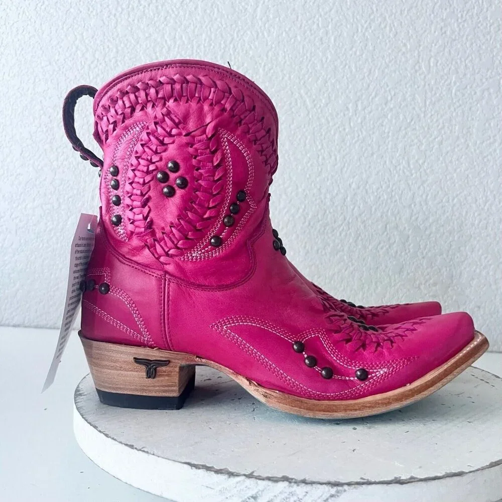 Lane COSSETTE Womens Cowboy Booties Pink Western Short Ankle Boots Snip Toe 6.5 - Picture 2 of 11